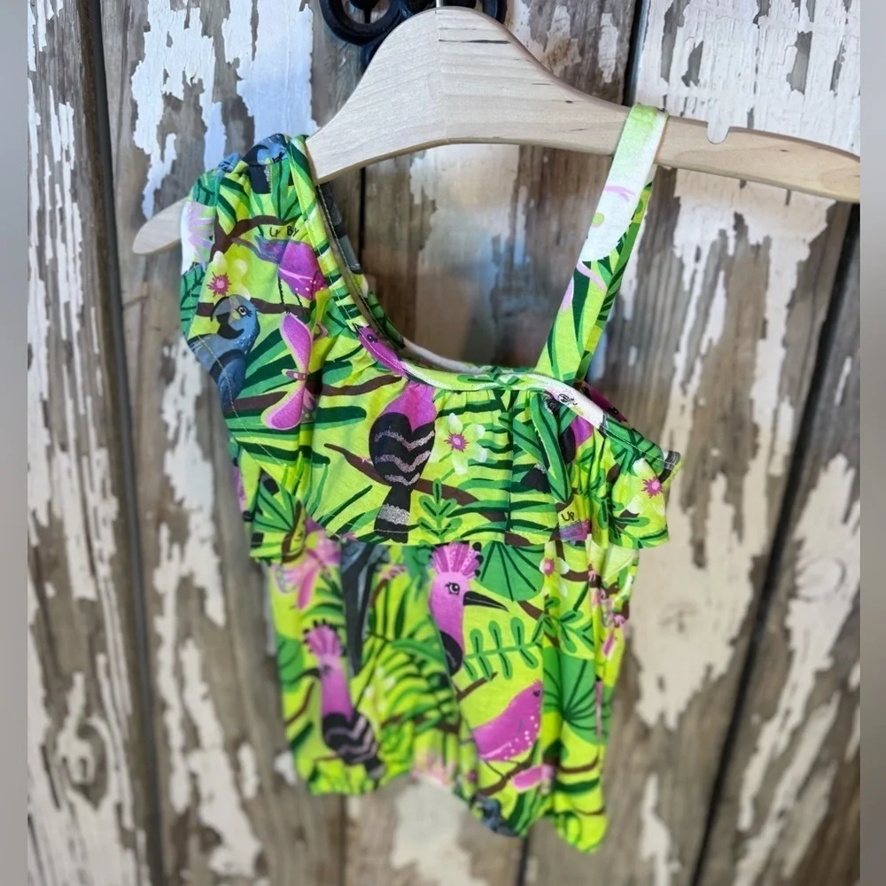 Up Baby Tropical Birds 2 piece set size 8 Girls Ruffle Shoulder & Pants NWT